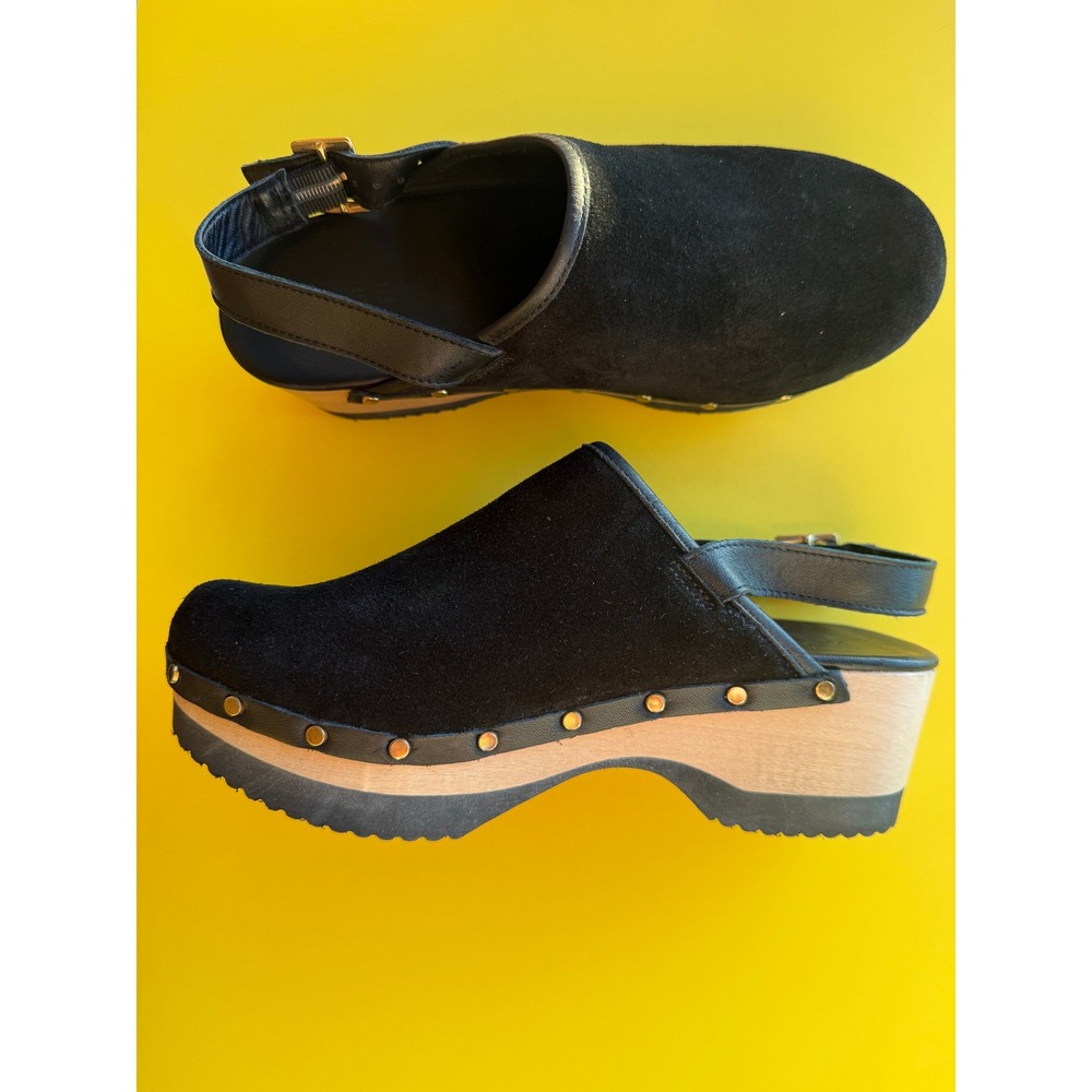 M.Gemi Black Suede Studded Slingback Clogs Made in Italy 39.5 Hygge Retro